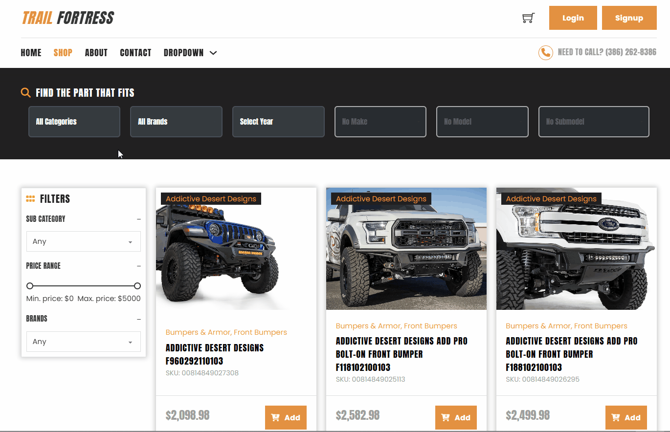 SEMA frontend — shop multi-facet filtering